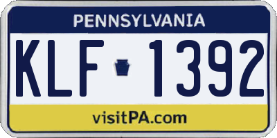 PA license plate KLF1392