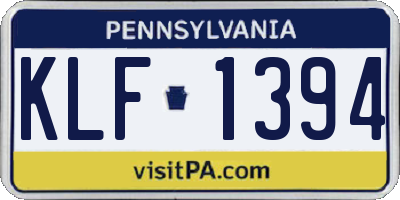 PA license plate KLF1394