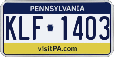 PA license plate KLF1403