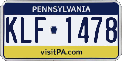 PA license plate KLF1478