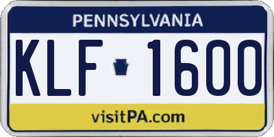 PA license plate KLF1600