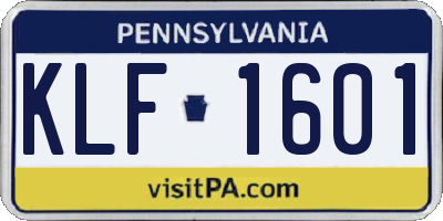 PA license plate KLF1601