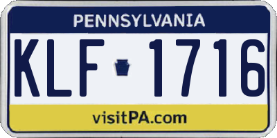 PA license plate KLF1716