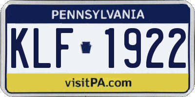 PA license plate KLF1922