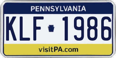 PA license plate KLF1986