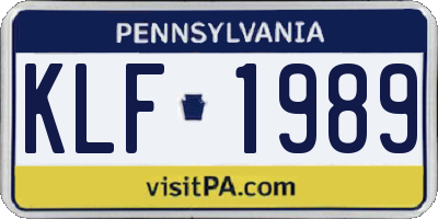 PA license plate KLF1989
