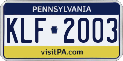 PA license plate KLF2003