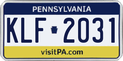 PA license plate KLF2031