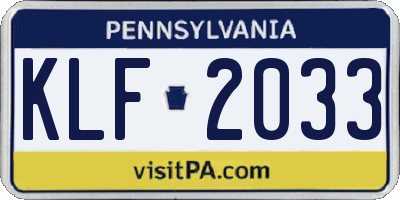 PA license plate KLF2033