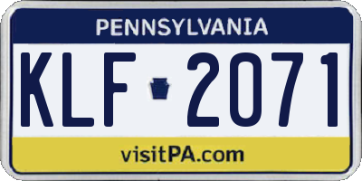 PA license plate KLF2071