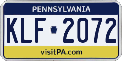 PA license plate KLF2072
