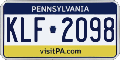 PA license plate KLF2098
