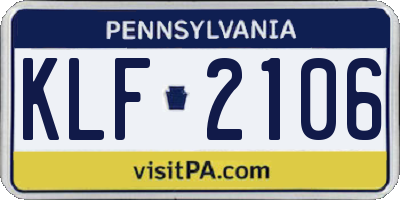 PA license plate KLF2106