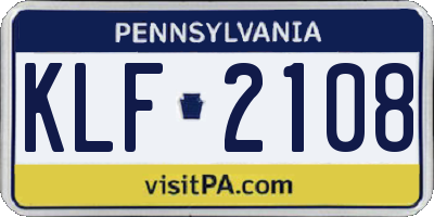 PA license plate KLF2108