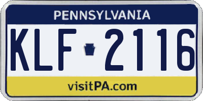 PA license plate KLF2116