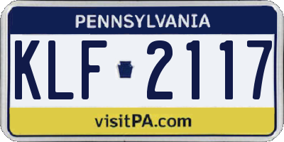 PA license plate KLF2117