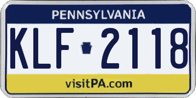PA license plate KLF2118