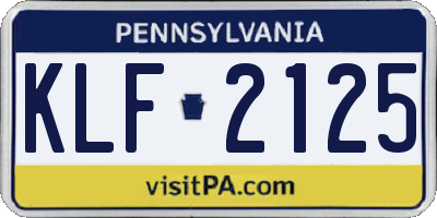 PA license plate KLF2125