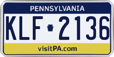 PA license plate KLF2136