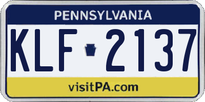 PA license plate KLF2137