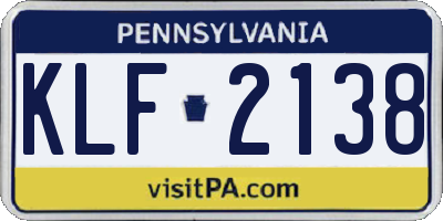 PA license plate KLF2138