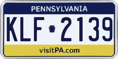 PA license plate KLF2139