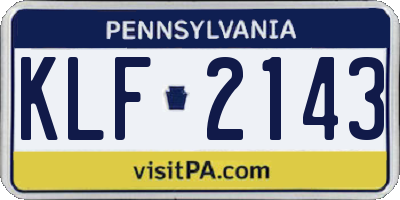 PA license plate KLF2143