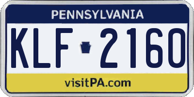 PA license plate KLF2160