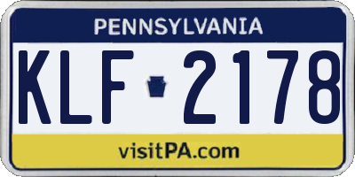 PA license plate KLF2178