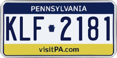 PA license plate KLF2181