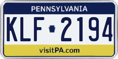 PA license plate KLF2194