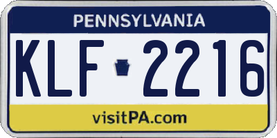 PA license plate KLF2216