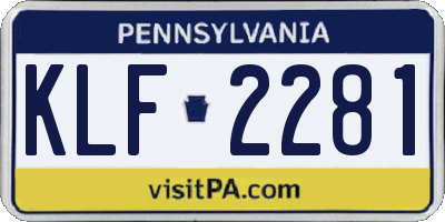 PA license plate KLF2281