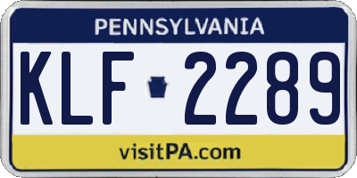 PA license plate KLF2289