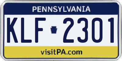PA license plate KLF2301
