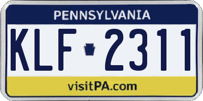 PA license plate KLF2311