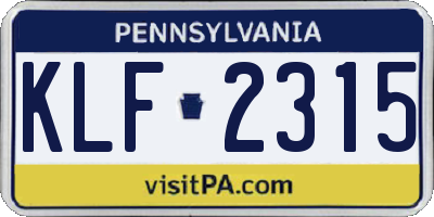 PA license plate KLF2315