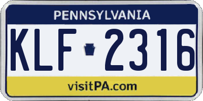 PA license plate KLF2316