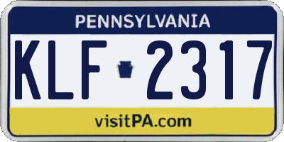 PA license plate KLF2317