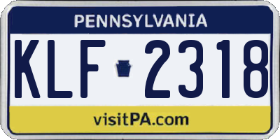 PA license plate KLF2318
