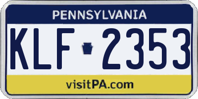 PA license plate KLF2353