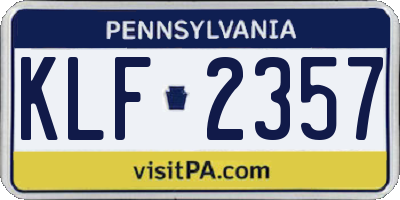 PA license plate KLF2357