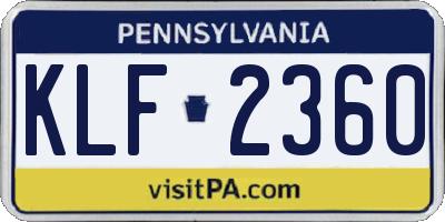 PA license plate KLF2360