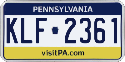 PA license plate KLF2361