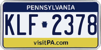 PA license plate KLF2378
