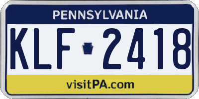 PA license plate KLF2418
