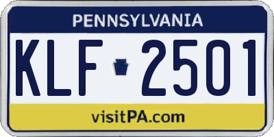 PA license plate KLF2501