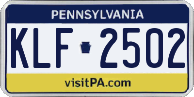 PA license plate KLF2502
