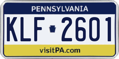 PA license plate KLF2601