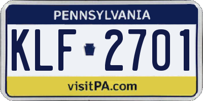 PA license plate KLF2701